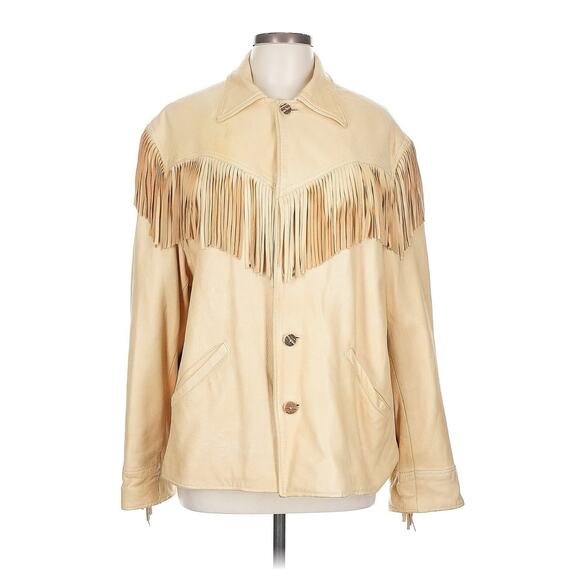 VTG Ralph Lauren Fringe Leather Tan Beige SOFT Jacket Western Classic 12 - Picture 1 of 4